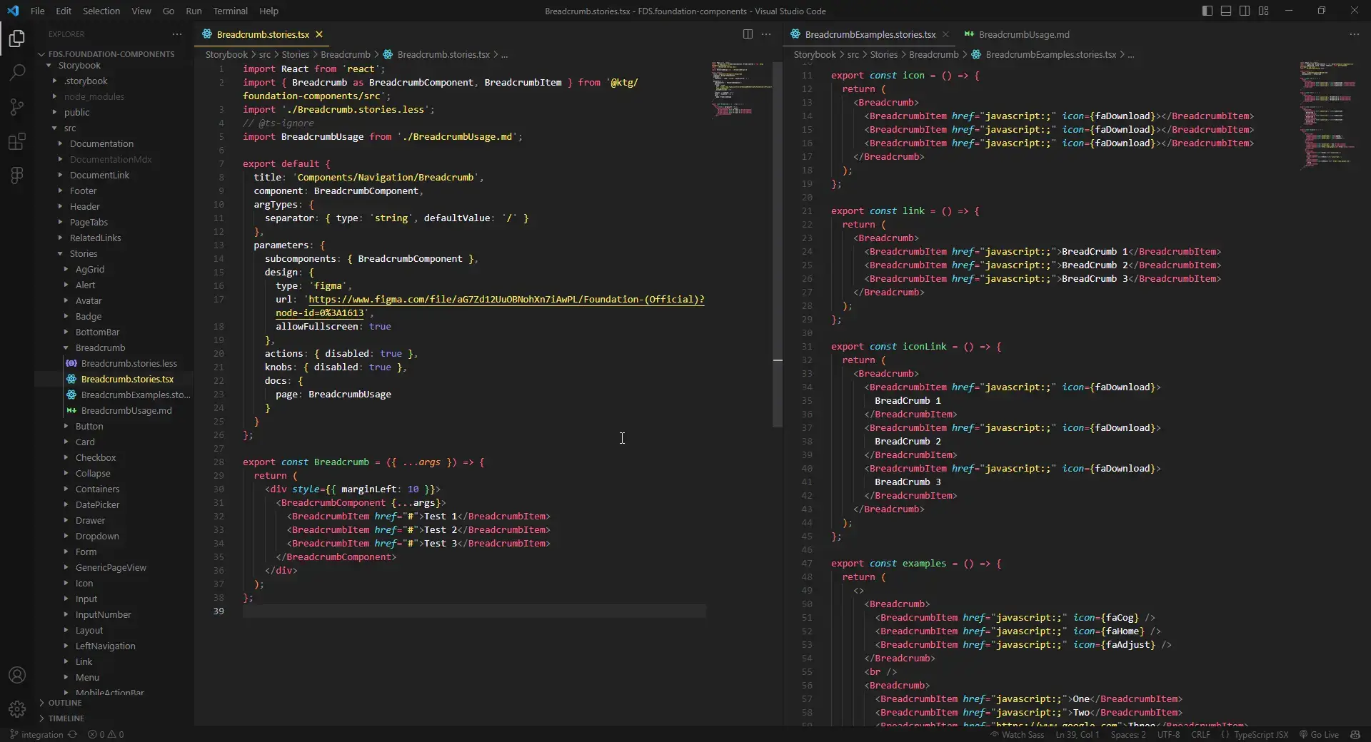 storybook development of breadcrumb component