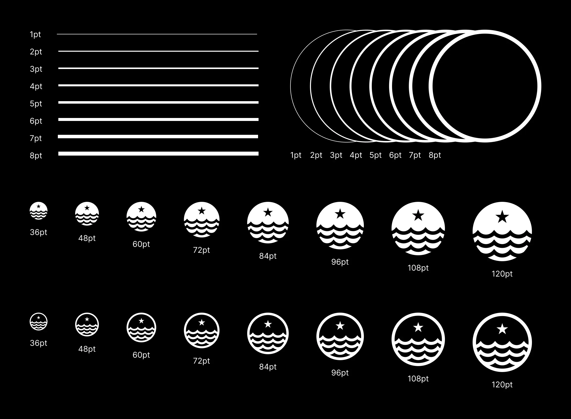 Process of designing a logo. Including: line-weight, scale, and legibility